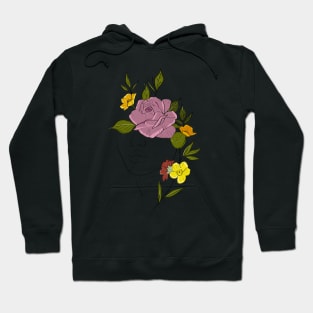 Abstract woman face with roses line art Hoodie